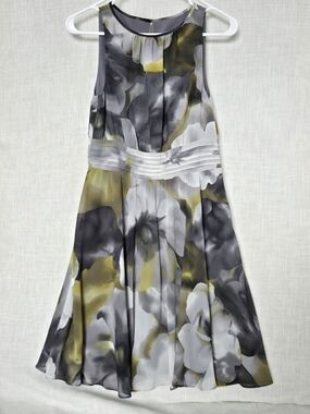 Ann Taylor Petites Sleeveless Grey Floral Chiffon Cocktail Dress